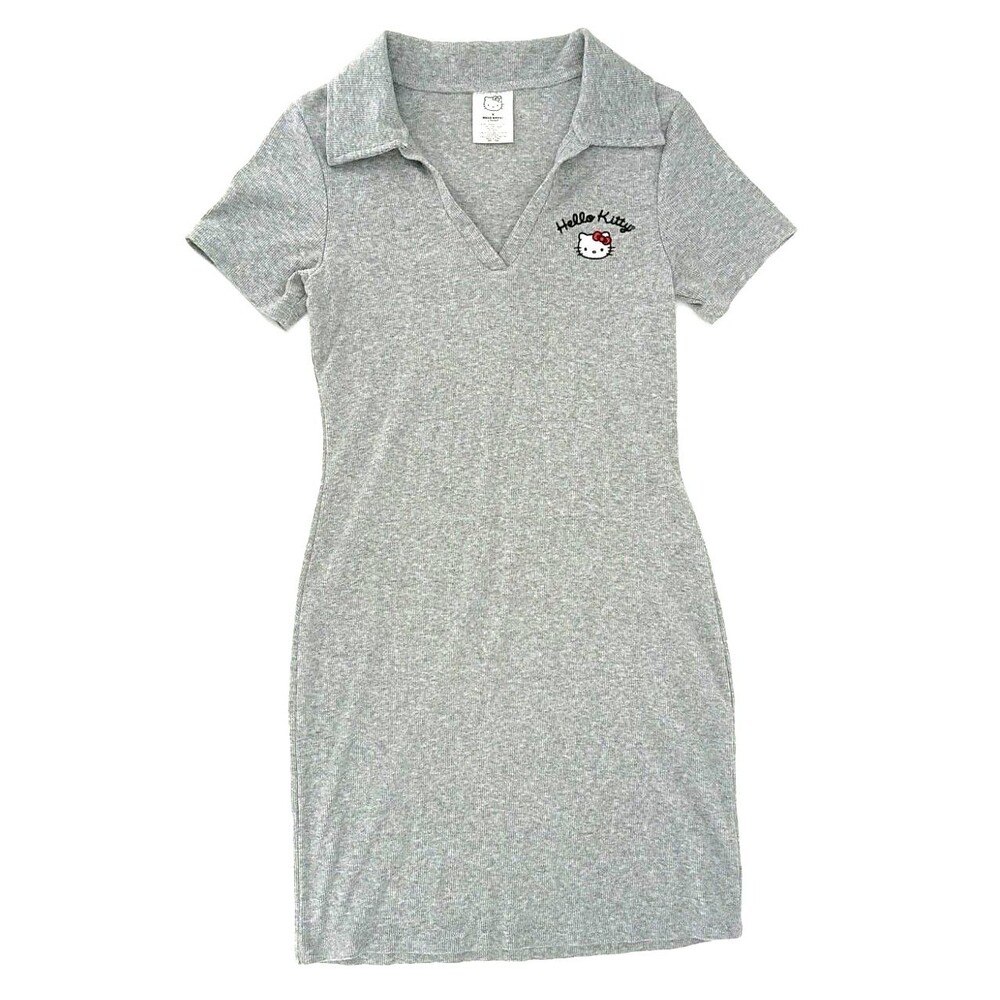 Hello Kitty Ribbed Collared Bodycon Mini Dress Gray Coquette Y2K Kawaii Sanrio M - Picture 4 of 10